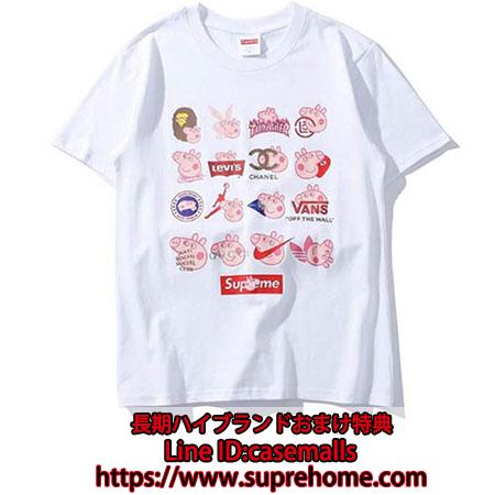 シュプリーム X ペッパピッグ Tシャツ 可愛い コットン お洒落 個性的 メンズ レディース Suprehome Com