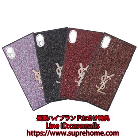 アイフォンxs max ソフトケース YSL イブサンローラン ピンク キラキラ