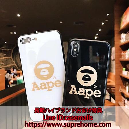Aape iPhoneX ケース ガラス製 エーエイプ iphone8plus 携帯カバー 送料無料