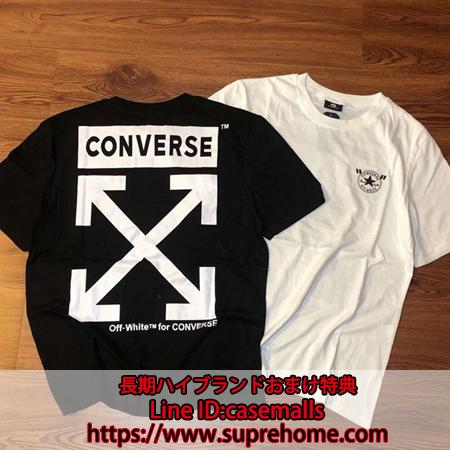 Converse x OFF WHITE Tシャツ 激安 ブラック ホワイト ストリート風 純綿
