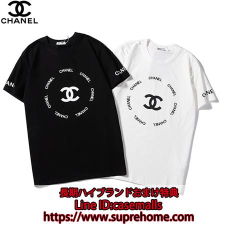 CHANEL 英字ロゴプリント丸襟Tシャツ