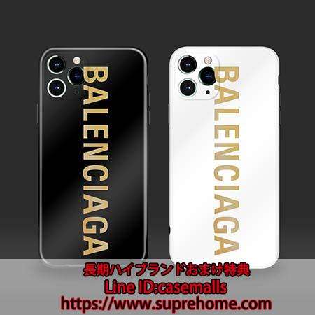 BALENCIAGA バレンシアガ iPhone11 11proケース 強化ガラス 英字 背面ガラス ブランド iPhoneXs maxカバー 耐衝撃 鏡面 つやつや ペア向け カッコイイ