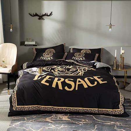 ヴェルサーチ Versace 布団カバーセット ベッドシーツ 枕カバー ブランド寝具 ホワイト 高品質 ベットカバーセット 通気性 コットン製 抗菌 掛け布団カバー 4点セット