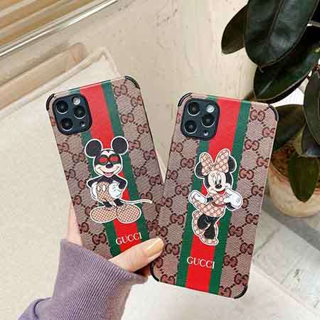 可愛い Gucci グッチコラボミッキーマウス柄 iphone12pro max携帯ケース お洒落 ブランド iphone12proケース 皮革製 Mickey 大人気 iphone12カバー 代金引換