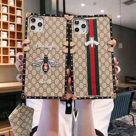 Gucci iphone12pro max ケース グッチ ブランド風 アイフォン12pro お洒落 刺繍的 ハチ柄  iphone12 スクエア型 ベルト付き iphone12mini 新作 個性的 ファッション カバー