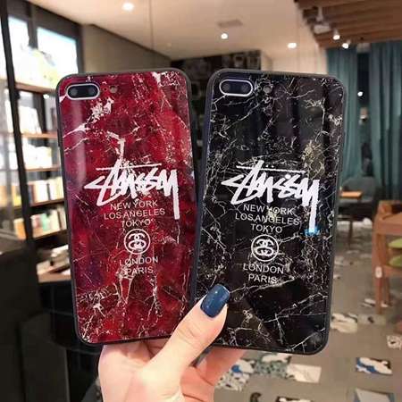 stussy ホワイトライト背面ガラス携帯ケース