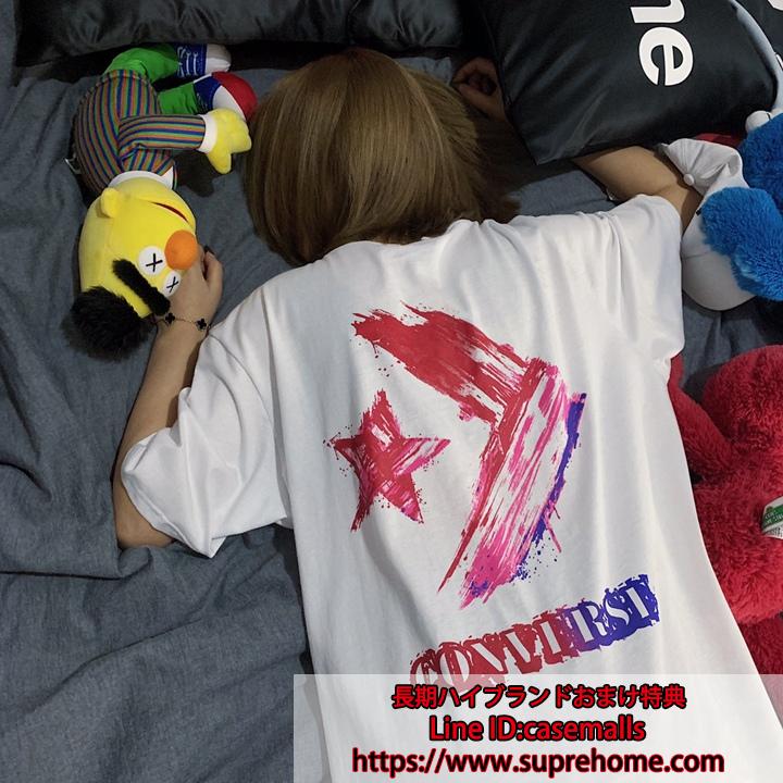 コンバース Tシャツ ペンキ文字 流行 ペア用 カップル