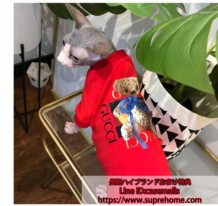 ペットウェア ペットウェア 猫服 犬服 ドッグウェア ワンちゃん服 Tシャツ 赤 ブラック風 GUCCI 通気