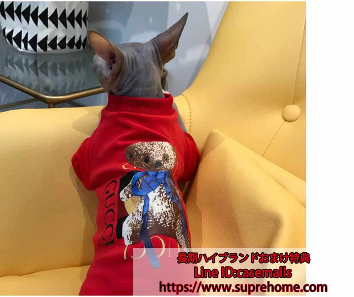 犬服 ドッグウェア ペットウェア 猫服 ワンちゃん服 ペット用 可愛い Tシャツ 赤 ブラック風 GUCCI