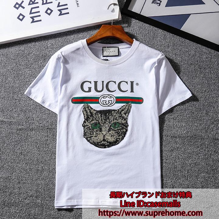 003.jpg Tシャツ 柔らかい 猫頭柄 コットン